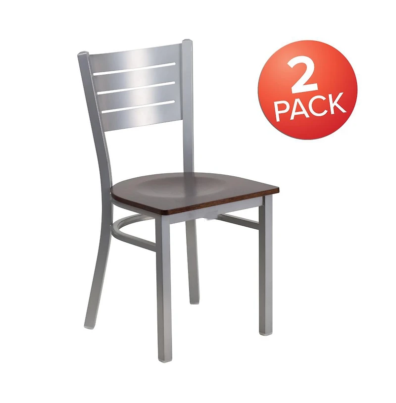 Emma+Oliver 2 Pack Silver Slat Back Metal Restaurant Chair