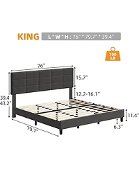 Gaomon King Size Upholstered Bed Frame with Linen Headboard, 12-Panel Padded Design, Wood Slats Support, No Noise, Modern Low Profile for Bedroom