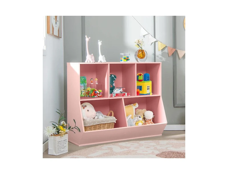 Slickblue Kids 5-Cube Wooden Toy Organizer with Safety Anti-Tipping