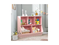 Slickblue Kids 5-Cube Wooden Toy Organizer with Safety Anti-Tipping