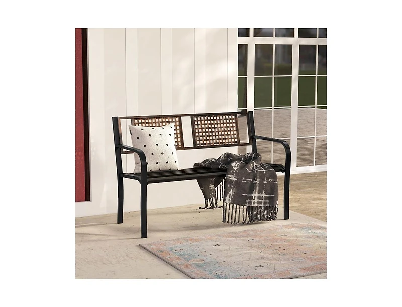 Slickblue Outdoor 50 Inch Metal Patio Bench for 2–3 with Rattan