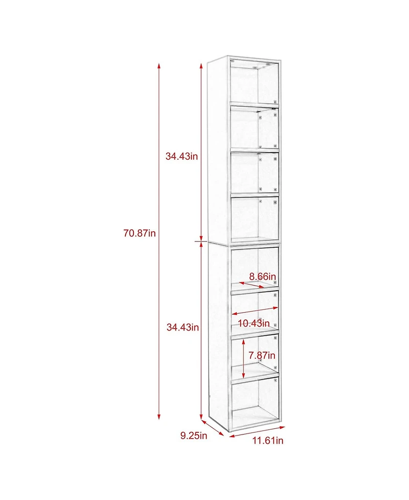 Rainsken 8-Tier Tall Narrow Bookshelf, Slim Storage Cabinet & Display Bookcase with Adjustable Shelves for Living Room, Office