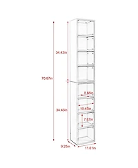 Rainsken 8-Tier Tall Narrow Bookshelf, Slim Storage Cabinet & Display Bookcase with Adjustable Shelves for Living Room, Office