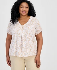 Jm Collection Plus Dolce Scroll V-Neck Zipper Top, Macy's Exclusive