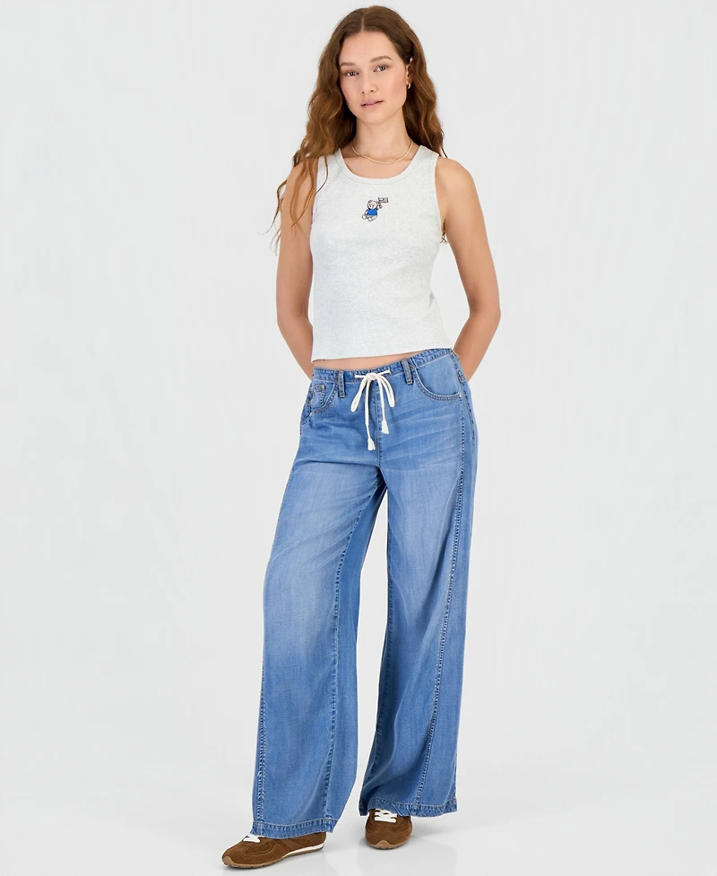 Hippie Rose Juniors' Embroidered Ribbed Tank