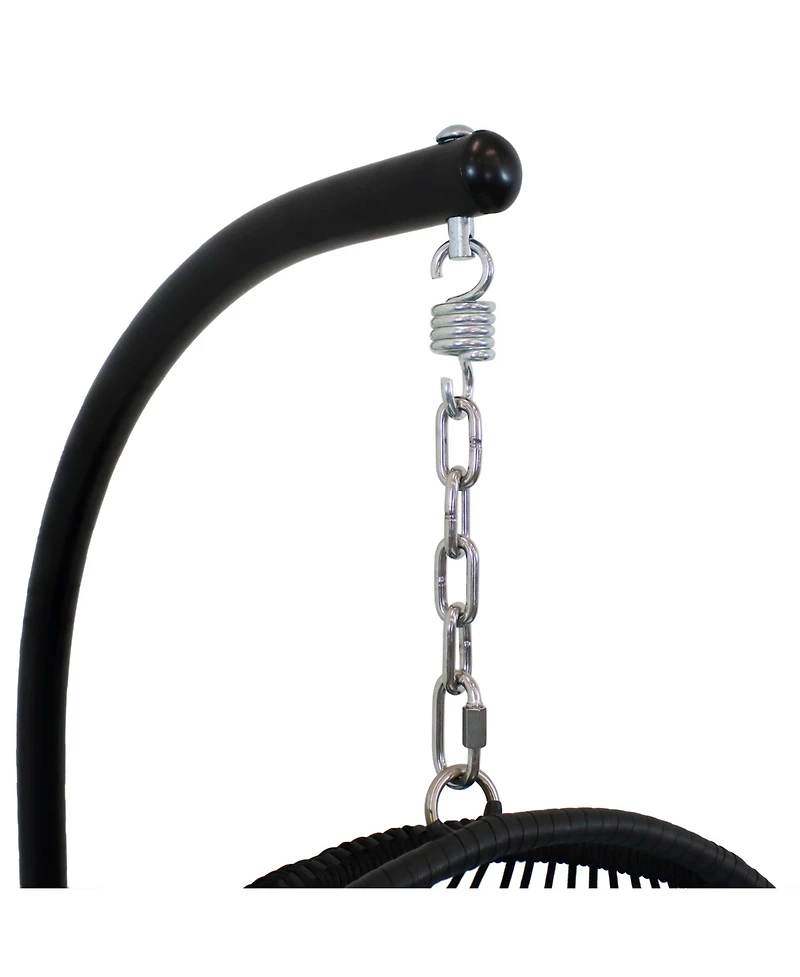 Outdoor Resin Wicker Patio Julia Hanging Basket Egg Chair Swing with Cushions, Headrest, and Steel Stand Set - 3pc