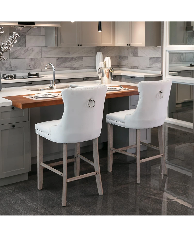 Set of 2 Velvet Counter Height Stools, 26.3" Button Tufted Upholstered Kitchen Island Chairs with Back -The Pop Home