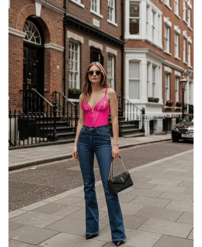 Popilush Women's Shapewear Lace Deep V-Neck Sculpting Thong Bodysuit