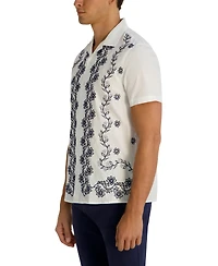 Karl Lagerfeld Paris Men's Regular Fit Short-Sleeve Floral Embroidered Shirt