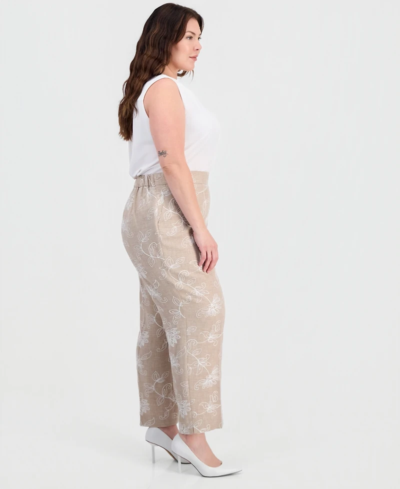Kasper Plus Embroidered Pull-On Pants