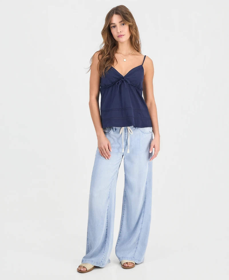 Rebellious One Juniors' Lace Trim Cotton Sleeveless Top