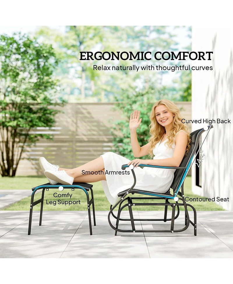 Outsunny Outdoor Glider with Ottoman, High Back Patio Glider Set