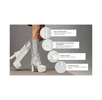 London Rag Women's Sundra Floral Applique Platform Heeled Boots