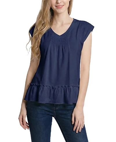 Ny Collection Petite Cap-Sleeve Peasant Top