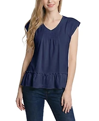 Ny Collection Petite Cap-Sleeve Peasant Top