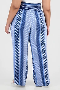 Kingston Grey Trendy Plus Printed Smocked-Waist Wide-Leg Pants