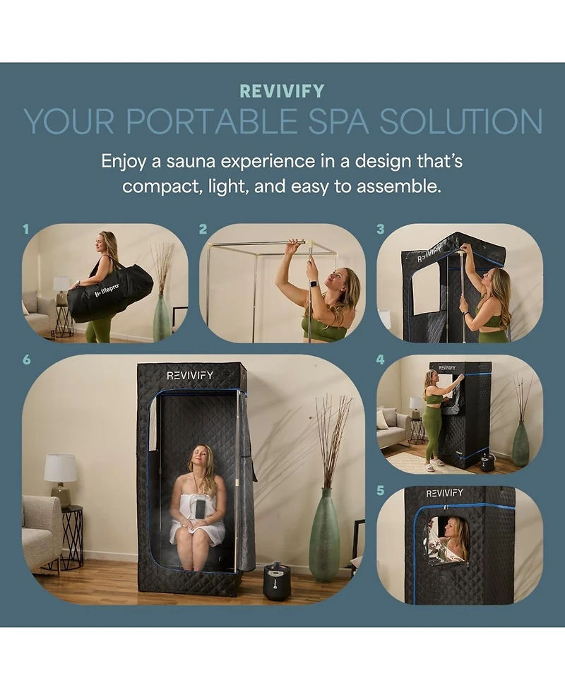 LifePro Revivify Mini Portable Sauna Box – Foldable Personal Steam Sauna Tent for Home Use with Adjustable Heat & Timer – Includes Chair