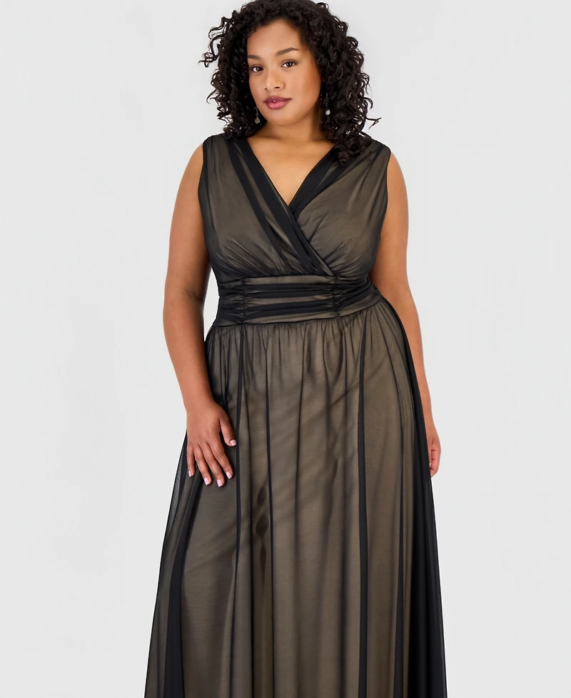 Connected Plus Matte Chiffon Sleeveless V-Neck Dress