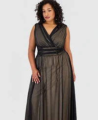Connected Plus Matte Chiffon Sleeveless V-Neck Dress