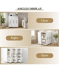 Rainsken 3-Tier Rolling Bookcase with Pull-Out Doors, Hidden Storage Cabinet with Wheels for Home Office, Living Room