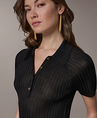 Donna Karan New York Petite Short-Sleeve Polo Sweater Top