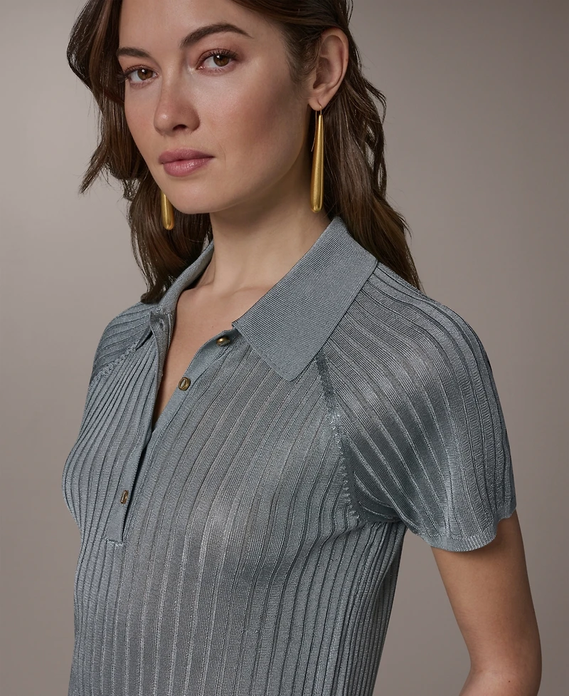 Donna Karan New York Petite Short-Sleeve Polo Sweater Top
