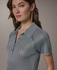 Donna Karan New York Petite Short-Sleeve Polo Sweater Top