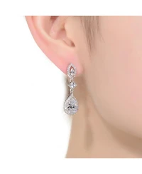 Sterling Silver with Rhodium Plated Clear Pear with Round and Marquise Cubic Zirconia Accent Dangle Earrings