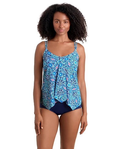 ShapeSolver Sport by Mimi Flamingo Women's Handkerchief Hem Pull-On Tankini Top
