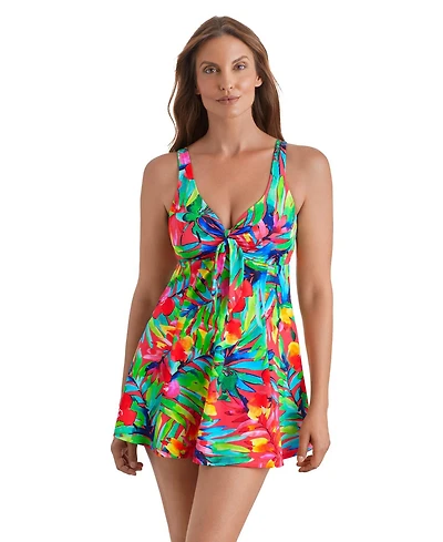 ShapeSolver Sport by Mimi Flamingo Women's Bow Front Pull-On Swimdress