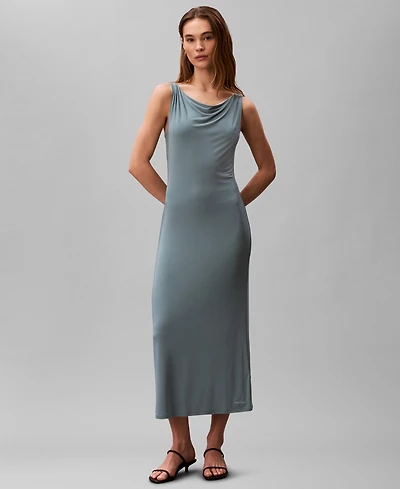 Calvin Klein Women's Second Skin Reversible Sleeveless Cowl Neck Midi Dress
