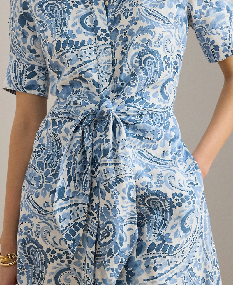 Lauren Ralph Petite Paisley-Print Tie-Front Collared Shirt Dress