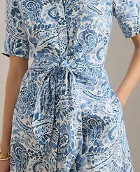 Lauren Ralph Petite Paisley-Print Tie-Front Collared Shirt Dress