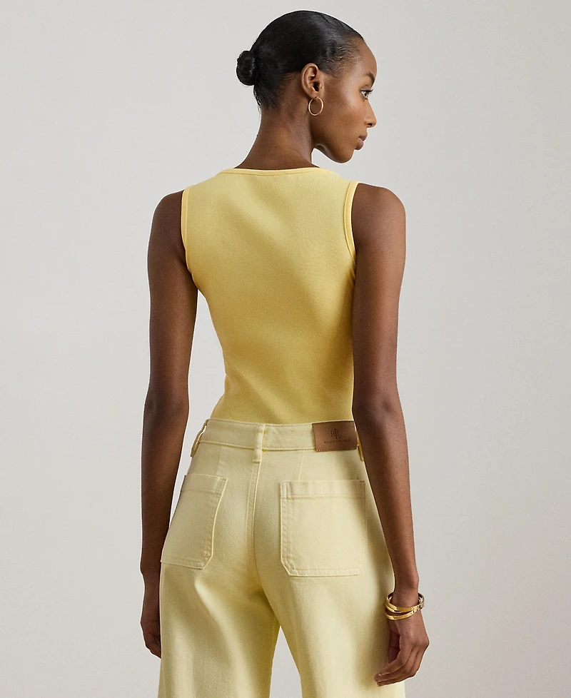 Lauren Ralph Lauren Petite Yellow Rib-Knit Scoop Neck Stretch Tank Top