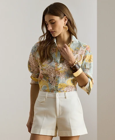 Lauren Ralph Petite Floral-Print Collared Shirt