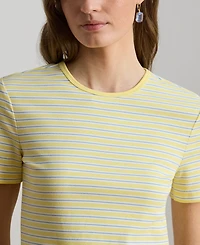 Lauren Ralph Petite Striped Rib-Knit Stretch Crewneck T-Shirt