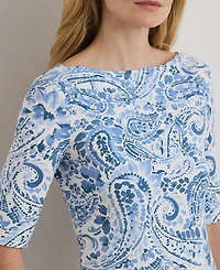 Lauren Ralph Petite Paisley-Print Boat Neck T-Shirt