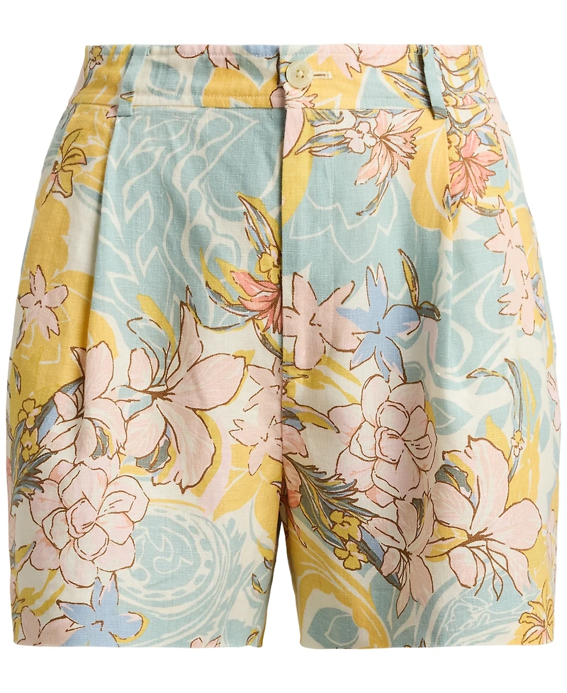 Lauren Ralph Petite Floral-Print Pleated Pull-On Shorts
