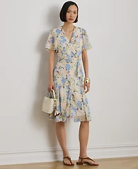 Lauren Ralph Petite Floral-Print Surplice V-Neck Fit-and-Flare Dress