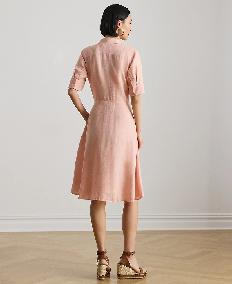 Lauren Ralph Petite 100% Linen Tie-Front Shirtdress