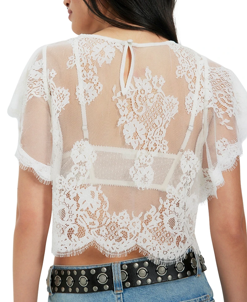 Free People Women's Lunar Ash Boat Neck Lace Top