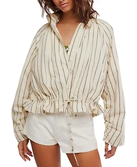 Free People Women's Striped Stand Collar Jacket
