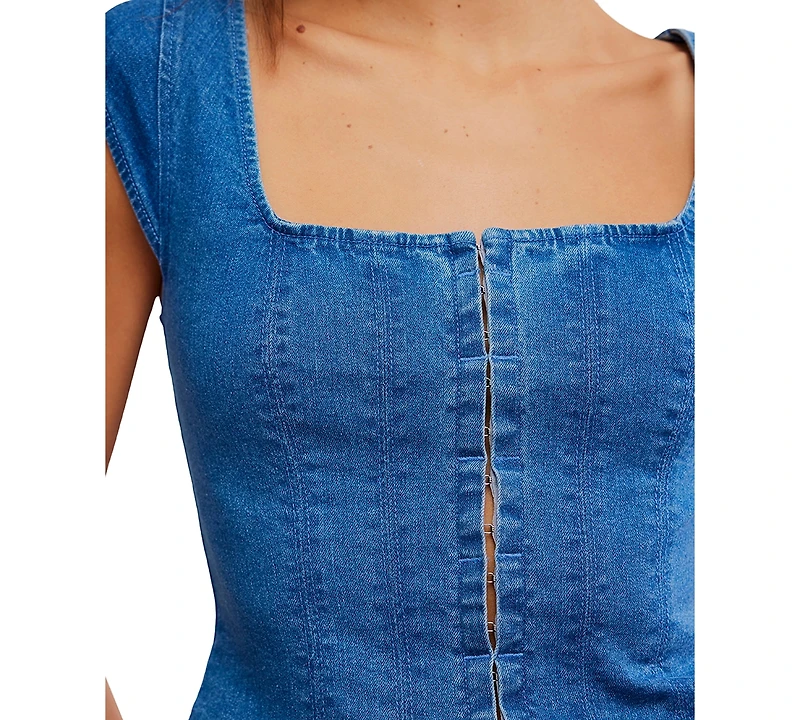 Free People Women's Marilyn Denim Square Neck Corset Top