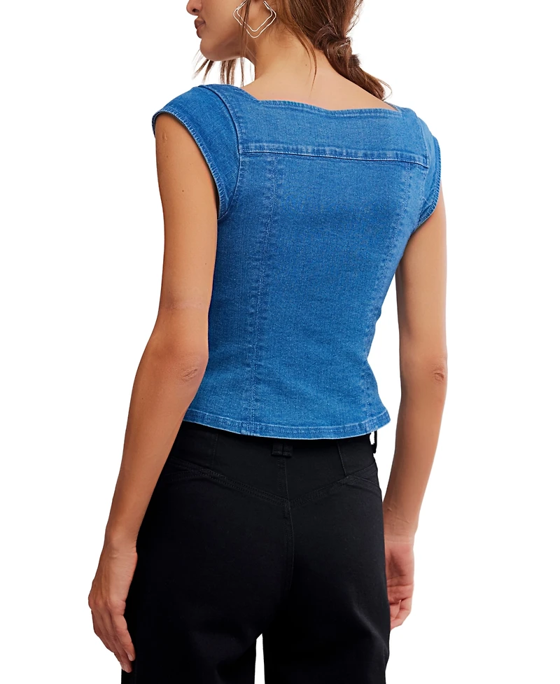 Free People Women's Marilyn Denim Square Neck Corset Top