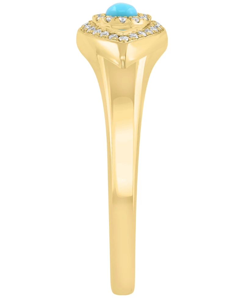 Effy Collection Diamond (1/10 ct. t.w.) and Turquoise Ring in 14k Yellow Gold