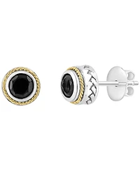 Effy Collection Onyx (5mm) Earrings in Sterling Silver with 18k Yellow Gold