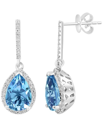 Effy Collection London Blue Topaz (4-1/3 ct. t.w.) & Diamond (1/5 ct. t.w.) Drop Earrings in 14k White Gold