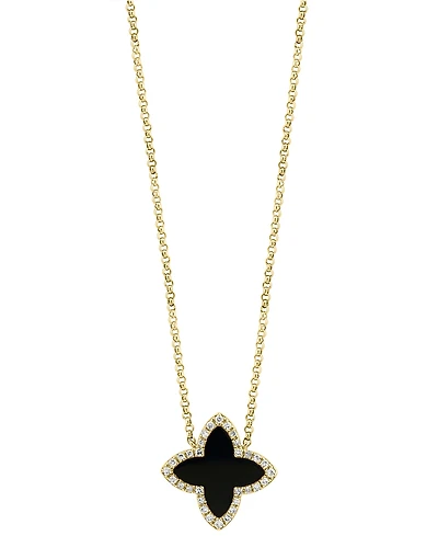 Effy Collection Onyx & Diamond (1/10 ct. t.w.) Pendant Necklace in 14k Yellow Gold