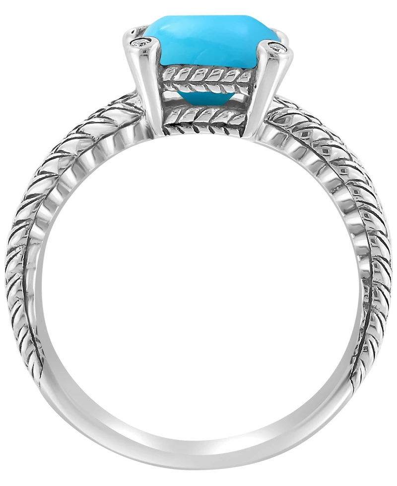 Effy Collection Diamond Accent (0.03 ct. t.w.) and Turquoise Ring in Sterling Silver