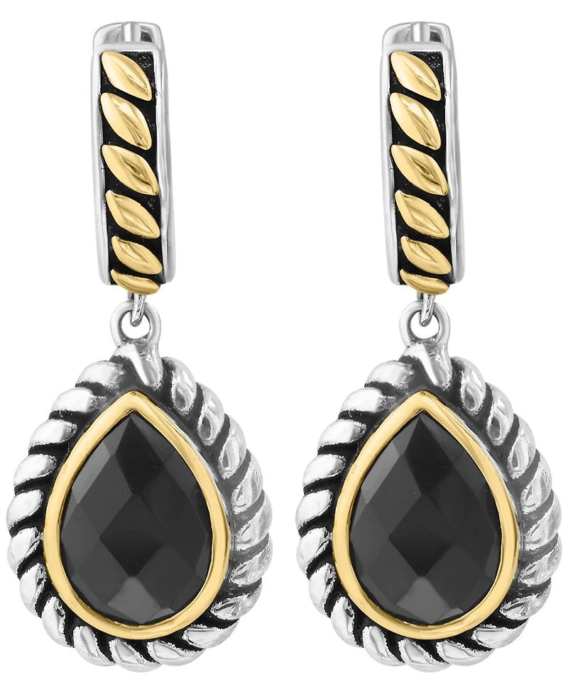Effy Collection Onyx Drop Earrings in Sterling Silver with 18k Yellow Gold
